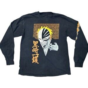 BLEACH Men's S Long Sleeve Black T Shirt Hollowfied Ichigo Anime Manga Tee